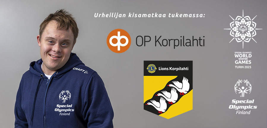 Mika Nybergin Sisujengi-profiilikuva, teksti "Urheilijan kisamatkaa tukemassa" sekä OP Korpilahden ja Lions Club Korpilahden logot.